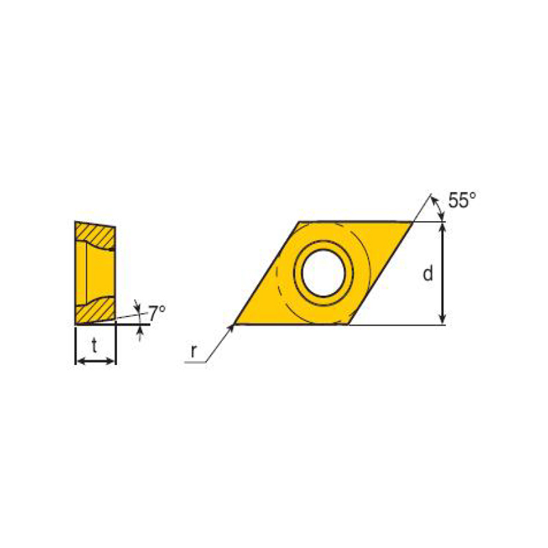 POSITIVE7°REAR ANGLE 55°RHOMBIC insert