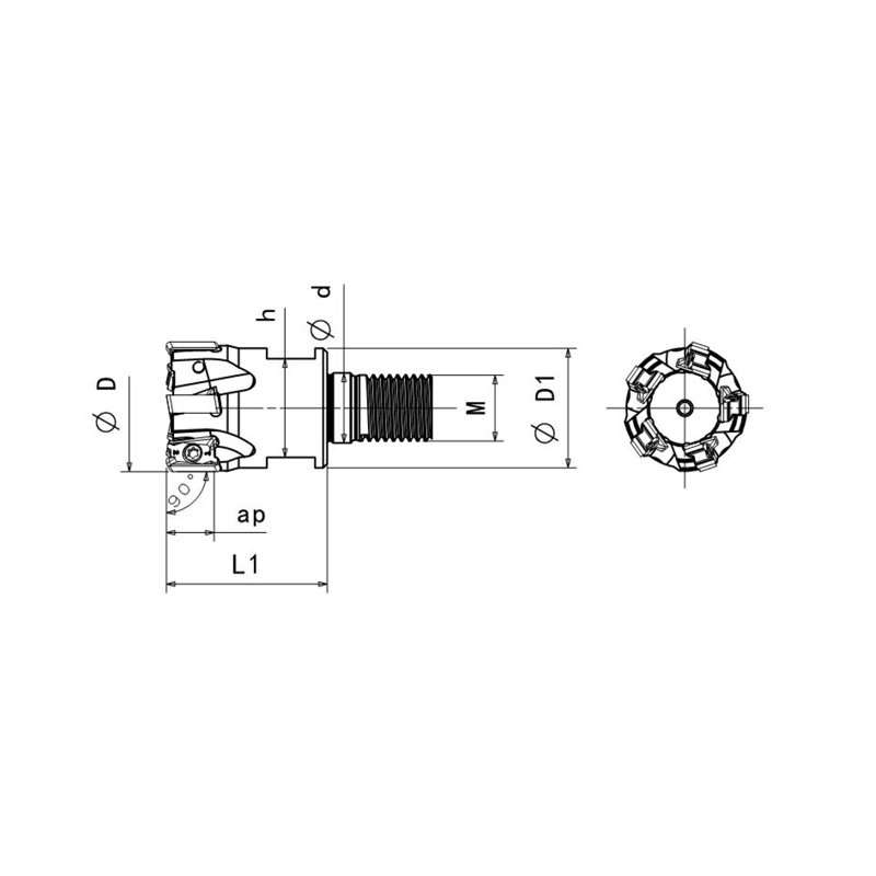 Threaded end mill shank，Kr=90°