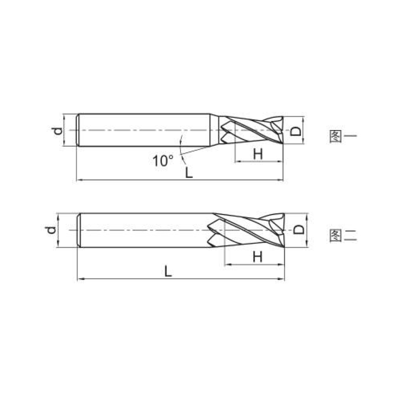 High hardness steel machining, two-blade straight shank flat head solid carbide end mill