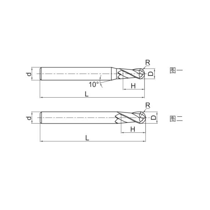 General purpose machining, two-flute straight shank ball  nose solid carbide end mill