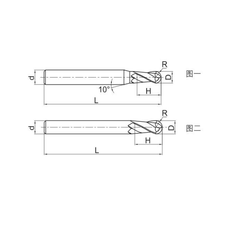 High hardness steel machining, two-edged straight shank ball  nose solid carbide end mill
