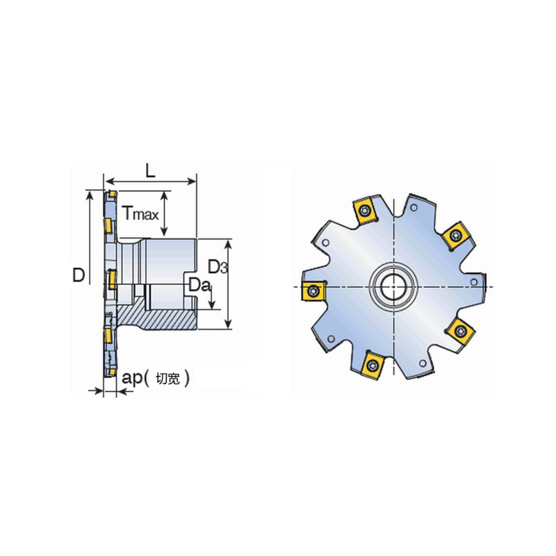 Three-sided milling cutter head: fixed flange type