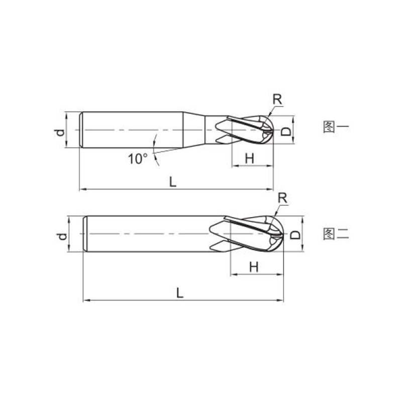 High hardness steel machining, four-blade straight shank ball nose solid carbide end mill